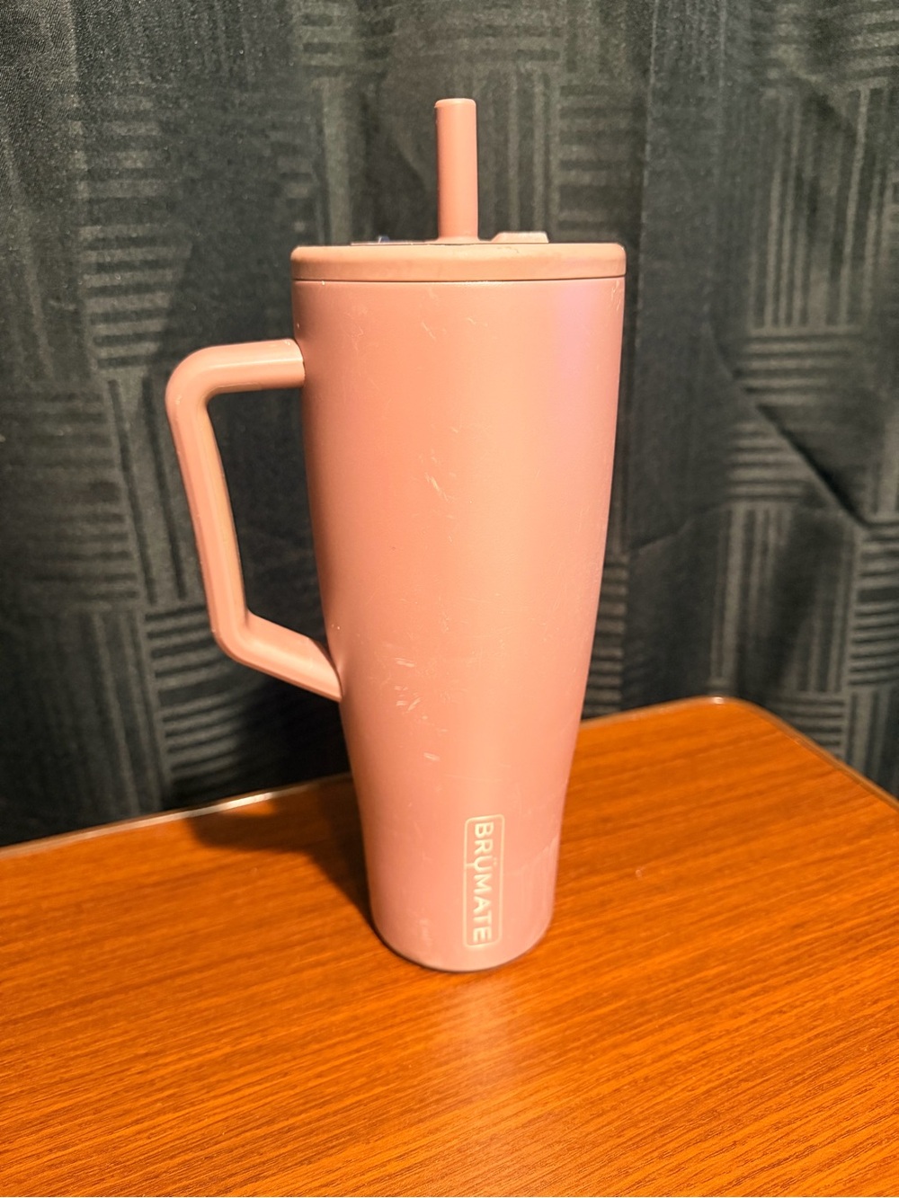 Brumate Taupe Pink Insulated Travel Mug with Handle and Straw
